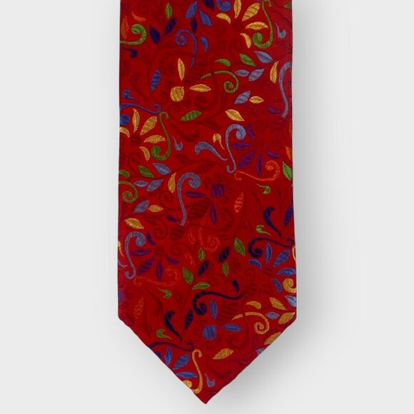 Ascot Silk Tie | Red Floral Jacquard | Long 60.5 in | Germany - Picture 1 of 8